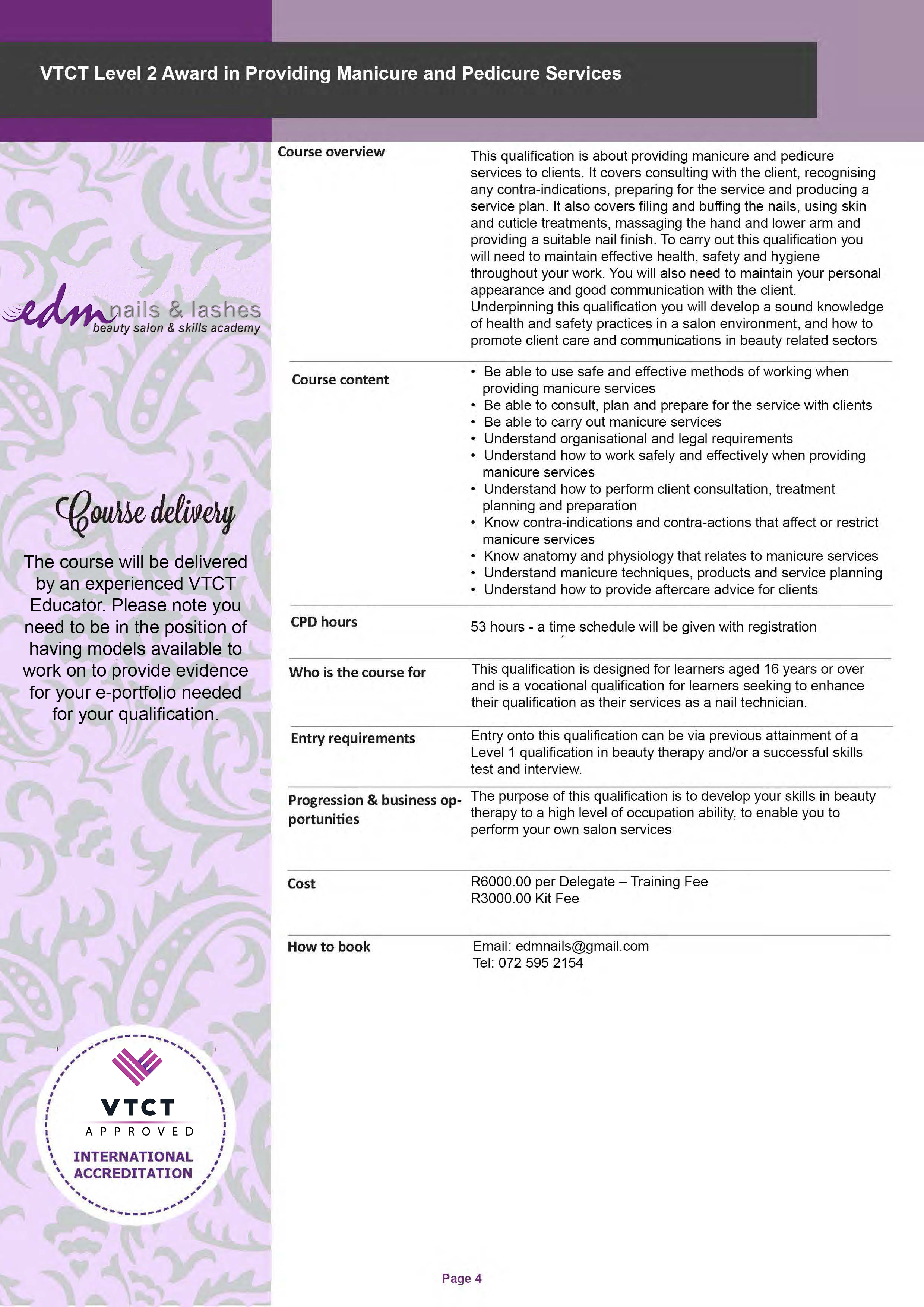 VTCT Level 2 Award in Providing Manicure and Pedicure Services